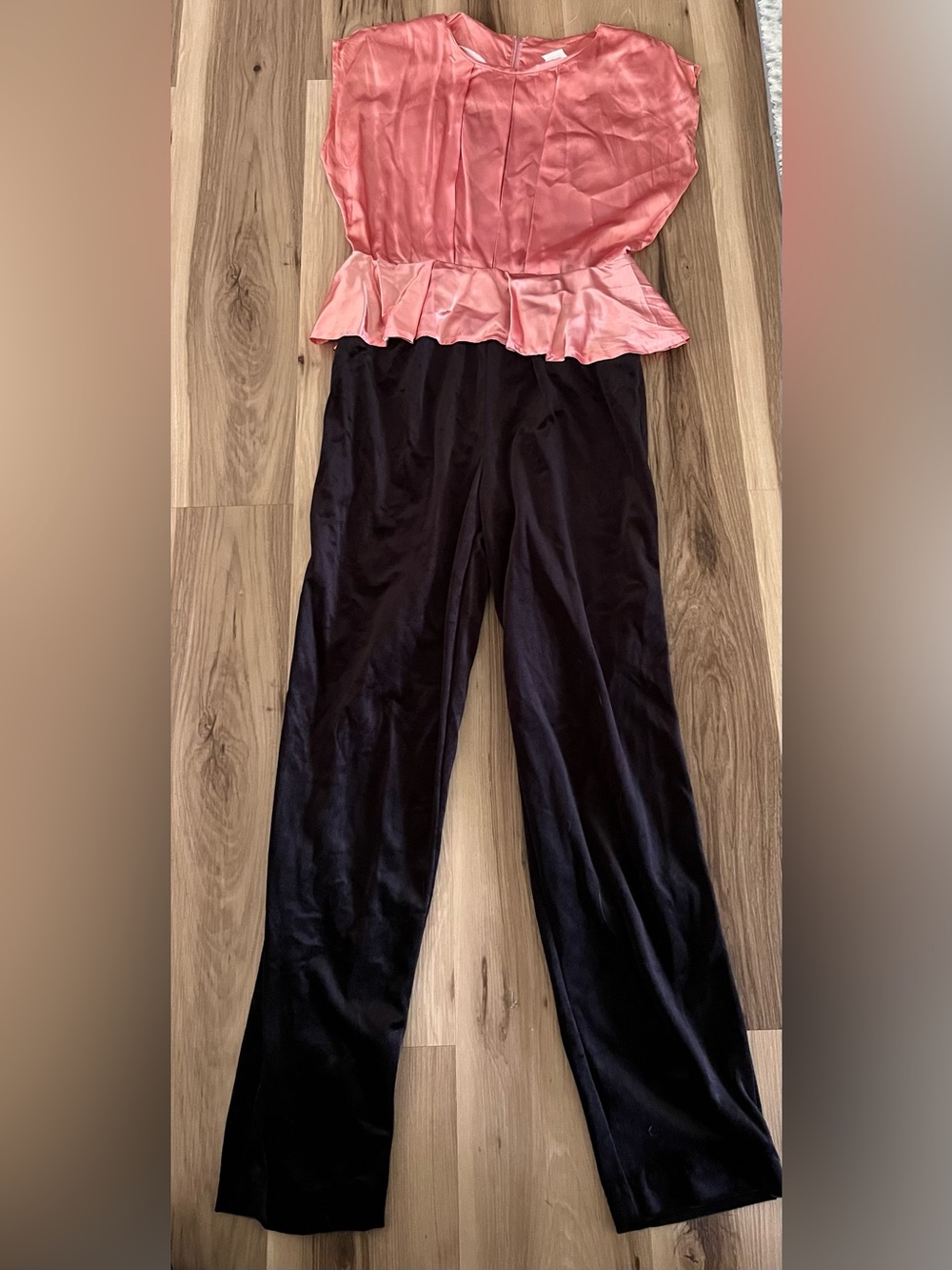 Avon Fashion Vintage Jumpsuit Pink Satin And Black Velvet Size 11/12 Made In USA